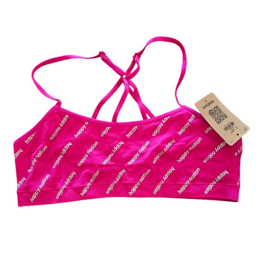 Happy Nation Girls Sz M Bralette Bra Bright Pink White NEW
